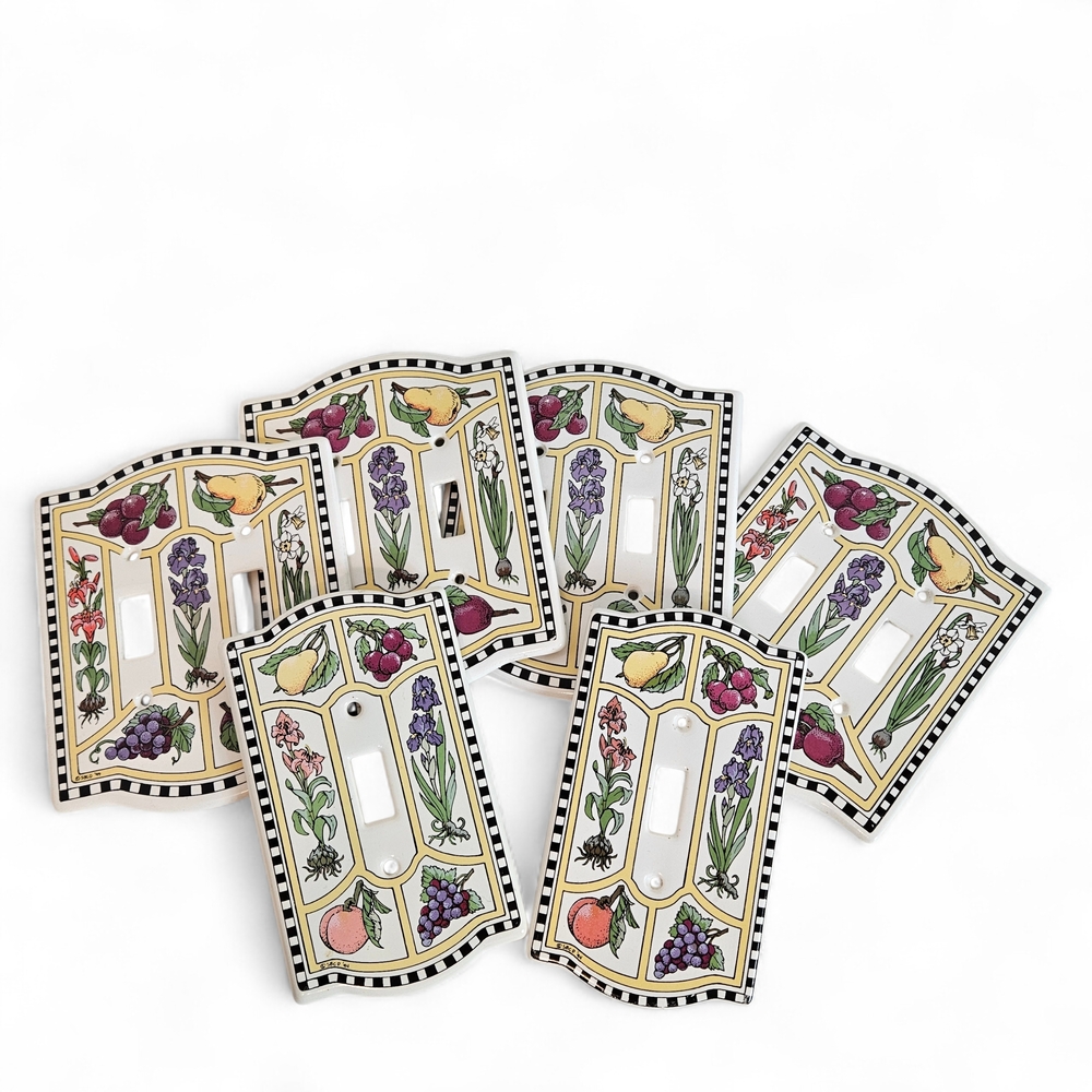 Santa Barbara Ceramic Fruit Flowers Switch Plates Set 6 Cottage Kitchen Decor
